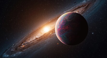 Naklejka premium High resolution sci fi visualization of a colorful planet alongside a luminous star