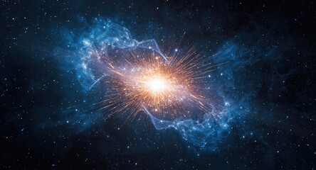 Fototapeta premium Dazzling Blue and Gold Supernova Flash in Outer Cosmos