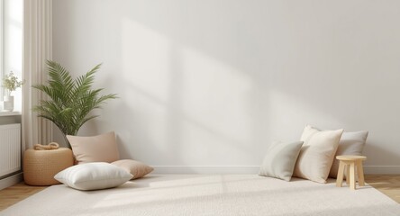 Fototapeta premium relaxing beige kids space with soft cushions and a cheerful atmosphere