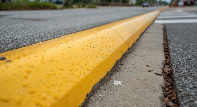 Close-up of a yellow curb alongside a fire hydrant with open access and copy space