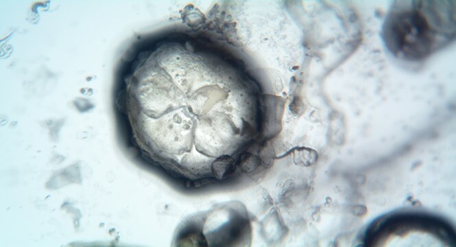 Prepared microscope slides of ovary and ovule specimens for histological biology study