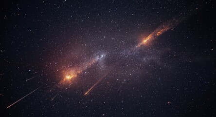 Fototapeta premium Glowing meteorites flying through daytime sky with fiery streaks like flares