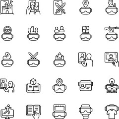 Fototapeta premium A collection of black and white icons depicting virtual reality concepts