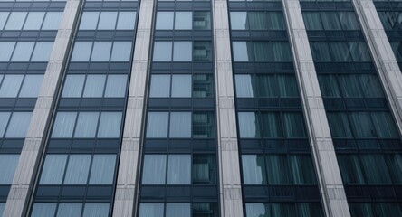 Obraz premium Skyscraper facade featuring corporate office windows and ample copyspace for text
