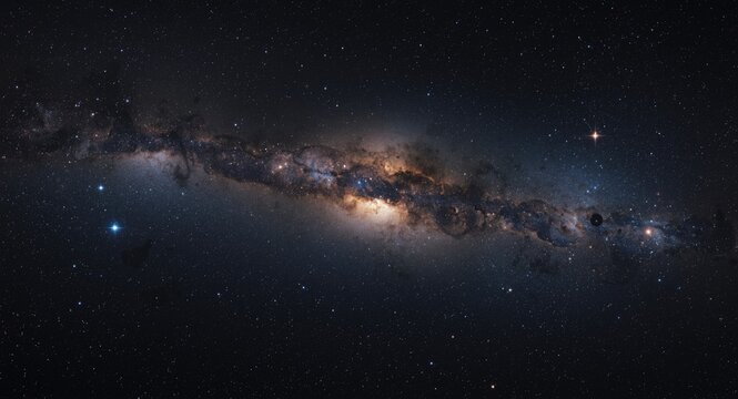 Outer space panorama emphasizing star groups bright galaxies and terrestrial planets