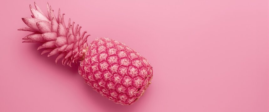 pink pineapple resting on a bright pink matte surface suitable for text overlay