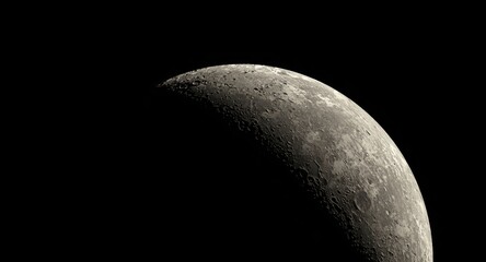 Fototapeta premium Sharp close view of moon surface features against black sky taken from ground perspective