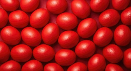 Fototapeta premium Bold red Easter eggs placed tightly for a festive and dynamic spring celebration background