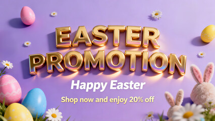Naklejka premium 3D Text Easter Promotion Social Media Post Story Poster Happy Easter Spring Celebration Gold Typography