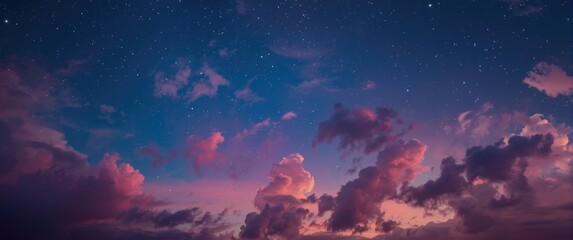 Obraz premium Enchanting vivid cartoon moon clouds and stars forming a colorful night sky