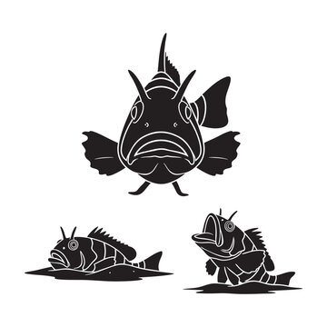 Stargazer Fish Three Pose Buried Ambush Top Silhouette Vector