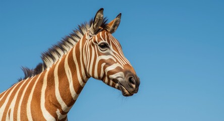 Fototapeta premium Inquisitive equus quagga standing tall against blue sky