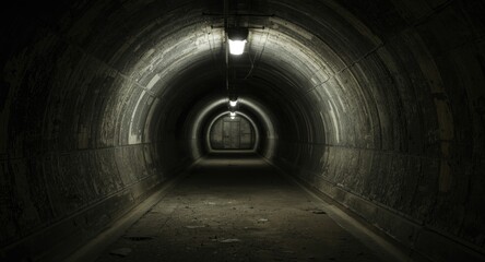 Fototapeta premium Silent Cold War military installation tunnel left empty