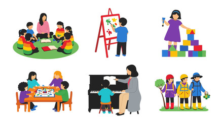 Fototapeta premium Children engaging in various educational and creative activities
