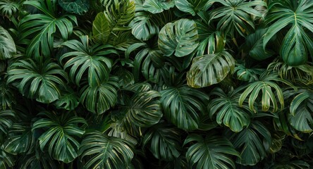 Fototapeta premium jungle inspired tropical greenery wall with delicate striped Calathea leaves