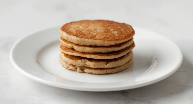 Neatly stacked mung bean pancakes with a fluffy texture on a simple white plate