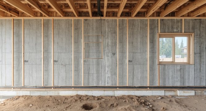 Wall insulation and foundation waterproofing in a residential building under construction