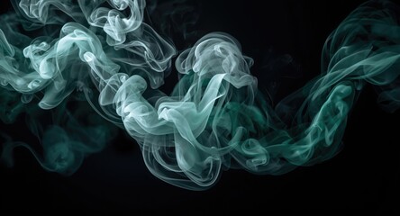 Fototapeta premium copy space filled with swirling white and green smoke on dark backdrop