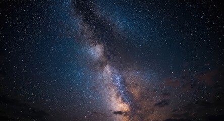 Fototapeta premium Natural night atmosphere featuring Milky Way constellation, stars, and clouds copy space