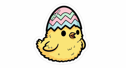 Cute Easter chick hatching from a colorful patterned egg, cartoon style © Free vector