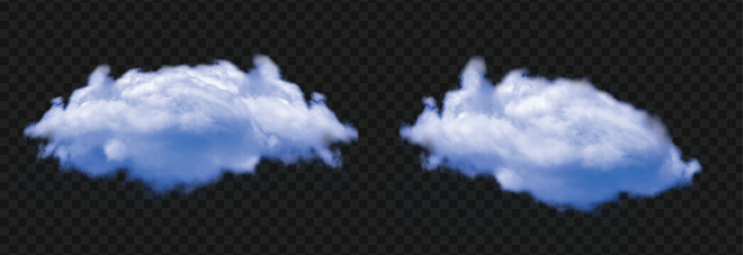 Set of Two Realistic Blue Clouds on Transparent Background, Special Effect 3D Illustration