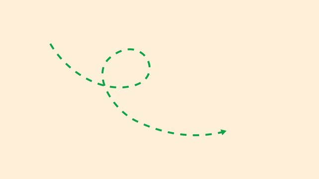Animation of a dotted line path from left to right point. Concept of movement, moving, flying and goal.