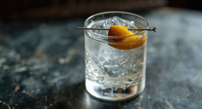 Elegant long drink cocktail with vodka and gin in a vintage glass