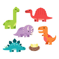 Naklejka premium Colorful cartoon dinosaurs and egg.