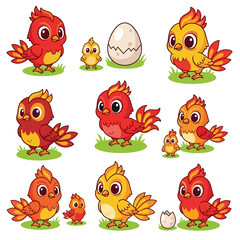 Obraz premium Colorful cartoon birds and chicks.