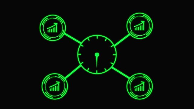 Cyan Clock icon animation. Business button circle clock icon Animated wall clock in loop. Business concept clock. Business concept timetable clock icon animation on black background.4k video animation