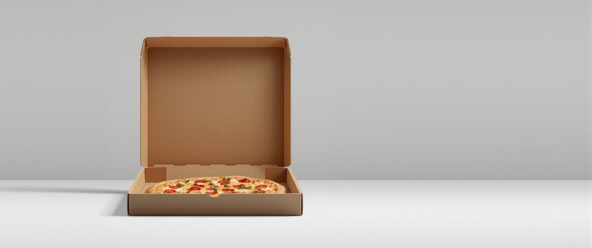 Simple isolated pizza box design set against minimal backdrop