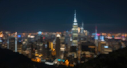 Obraz premium Blurred nighttime city panorama featuring glowing urban structures