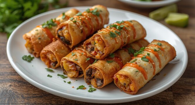 Appetizer plate of spicy southwest style crispy eggrolls