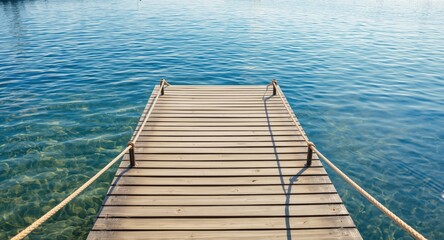 Naklejka premium Calm marine environment with rustic dock and tightly bound boat ropes