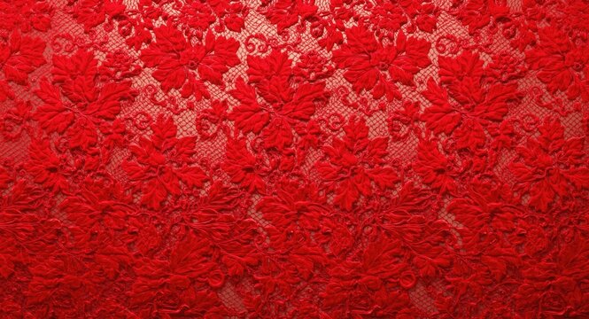 Decorative embossed pattern on lively red lace fabric for artistic projects