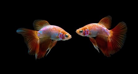 Fototapeta premium Isolated Siamese fighting fish with glowing colors on black backdrop