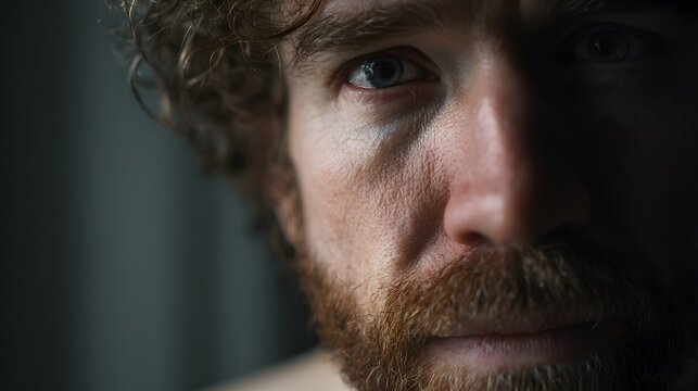 Peter showing a split between his past declaration and present fear, nuanced expression conveying contradiction, minimalistic setting, soft contrast lighting, medium close-up shot with a 65mm lens, sp