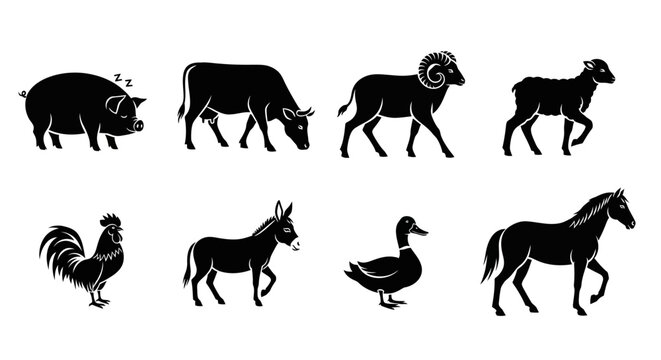 Collection of Farm Animals Silhouettes.