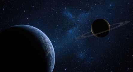 Fototapeta premium Deep cosmic environment featuring planets and orbital facility