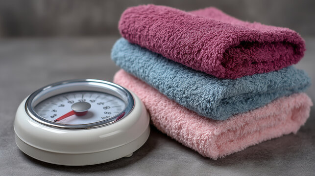 Home bathroom scale partially visible under towel, measurement tool relationship reimagining, health metric detachment concept, perfect for wellness mindset shift and contemporary