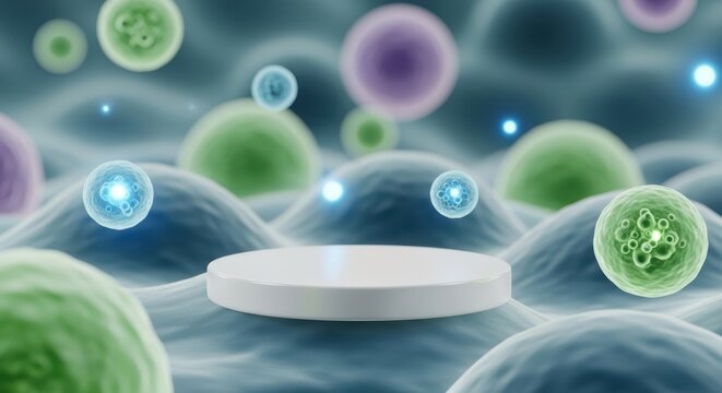 Abstract Microbial World with Colorful Cells and Floating Structures