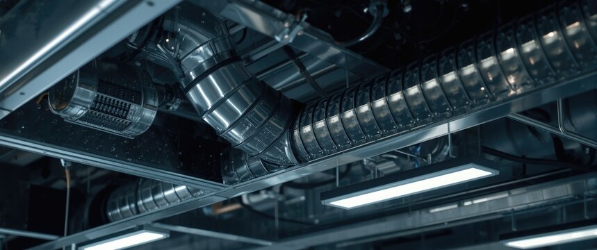 Industrial ventilation air handling duct setup with recirculation system activation