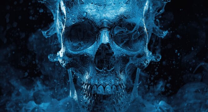 blue skull design blending realism and stylization