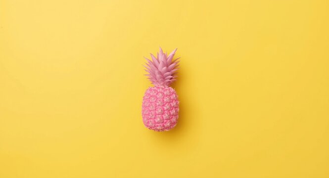 Simple food design displaying pink pineapple on smooth yellow panel