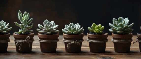 Fototapeta premium Lovely tiny succulents in pots suited for wedding gift sets