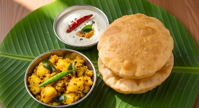 Authentic Fluffy Poori and Potato Curry