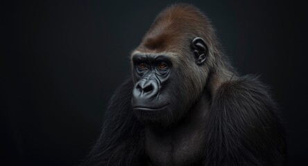 Obraz premium Contemplative lowland gorilla against a dark neutral backdrop