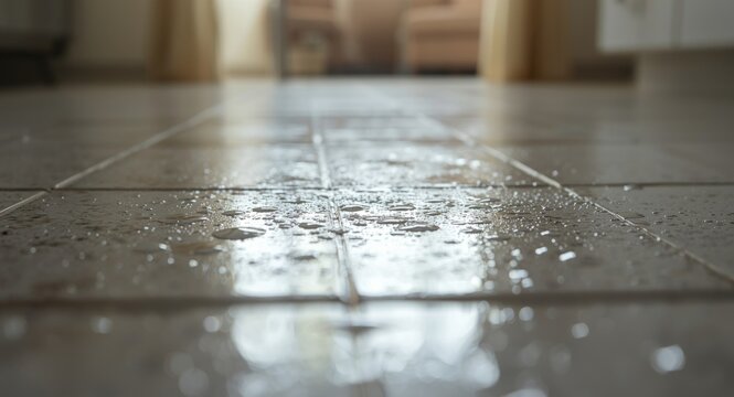 Indoor tile surface accumulating water from pinhole plumbing leak
