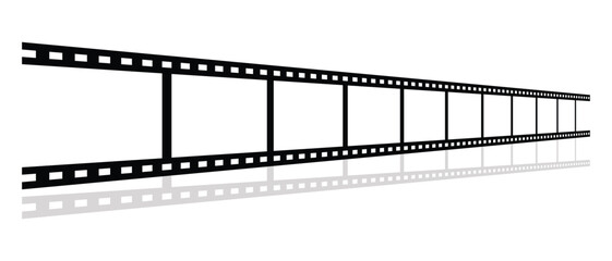 Fototapeta premium Film reel strip frame with shadow. Photography symbol, cinematic design, vintage media, and movie reel concept. Camera negative frame for photo and video editing. Vector illustration.