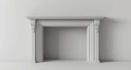 Obraz premium Open traditional fireplace with empty mantel shelf and smooth blank walls rendered in 3D